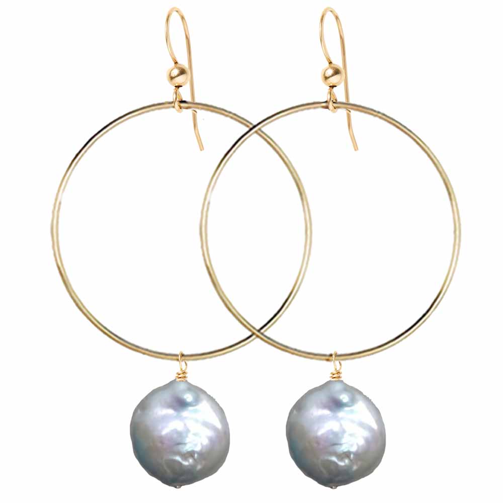 Lightweight Pearl Hoop Earrings Pearl variant--Grey-Pearl