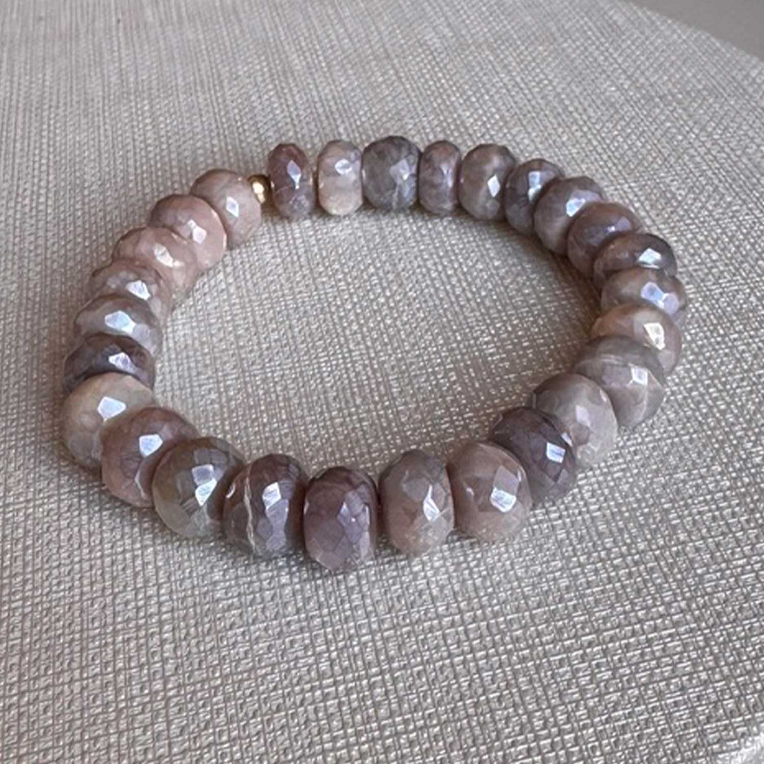 Beaded gemstone stretch bracelet with 14K gold accents Sapphire variant--Grey-Sapphire