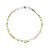 Aquamarine birthstone bracelet in 14K yellow gold curb chain.