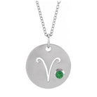 14K white gold zodiac charm necklace for Aries, paired with a natural gemstone.