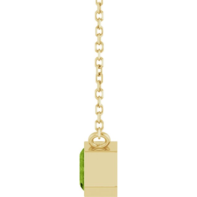 Handcrafted peridot necklace with heirloom design side view