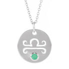 Dainty Libra zodiac pendant and gemstone charm necklace in polished 14K white gold.