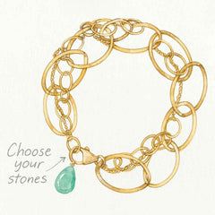 Custom gemstone bracelet illustration showing chrysoprase in gold-fill