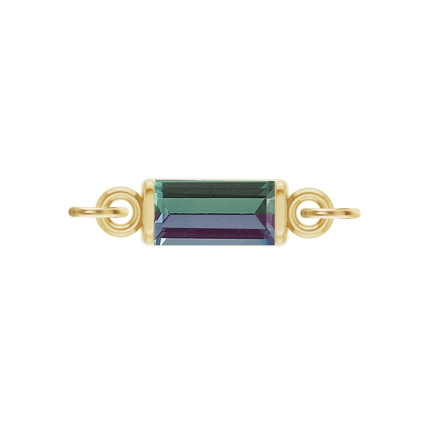 June baguette birthstone link featuring a 1.5x3mm natural alexandrite set in minimalist yellow gold ‚ handmade in 14K gold