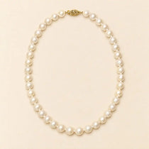 Knotted Pearl Necklace, 8-9mm white freshwater pearls with a 14K gold clasp