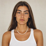 Knotted Pearl Necklace worn on a model