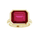 Lab-created ruby cocktail ring with 12x10mm gemstone in horizontal setting