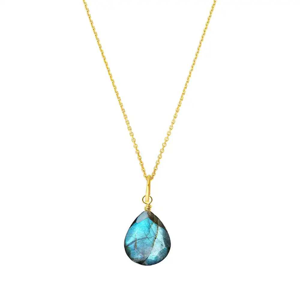 Labradorite drop pendant necklace in 14K gold-fill, product photography