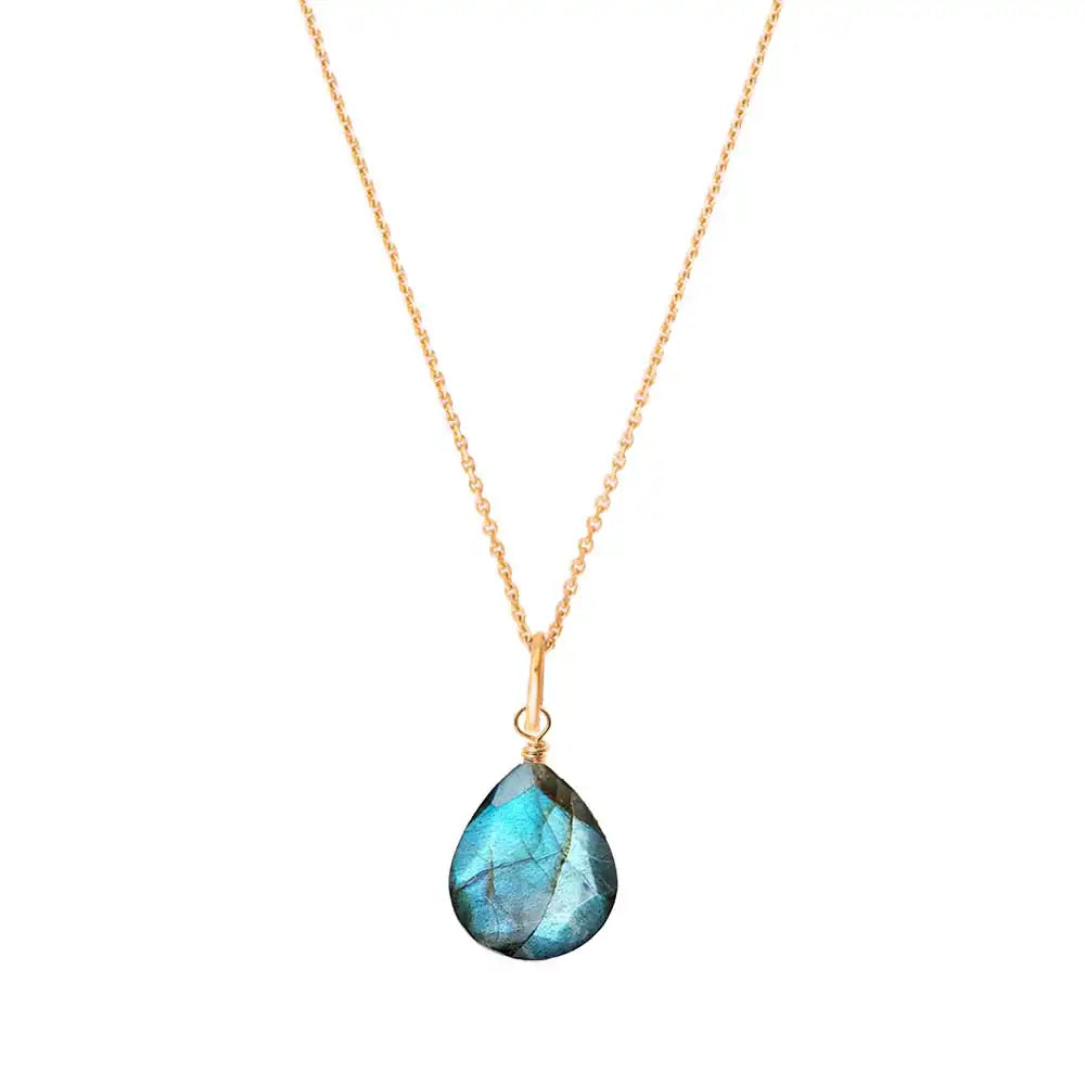 Labradorite drop pendant necklace in rose gold-fill, product photography