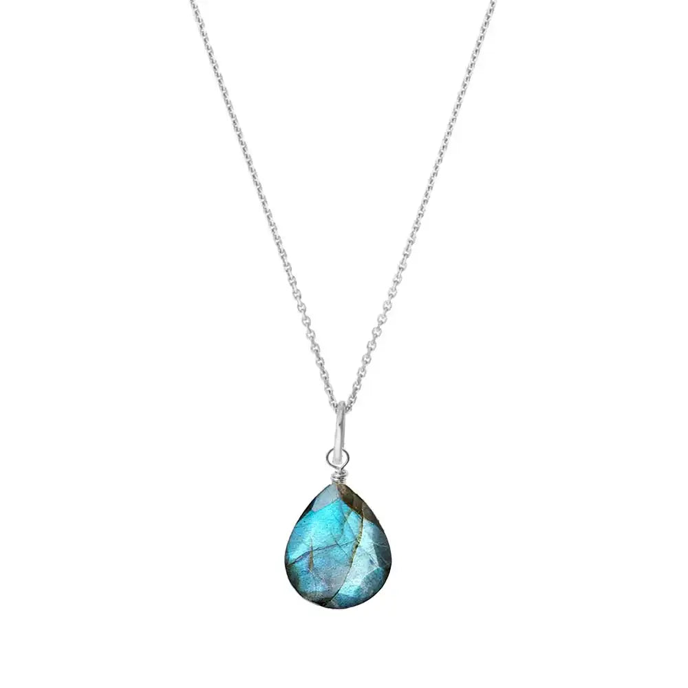 Labradorite drop pendant necklace in recycled sterling silver, product photography