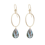Labradorite gemstone hoop earrings in 14K gold-fill, hand-cut iridescent gray stone, handmade in the USA variant--Gold-fill