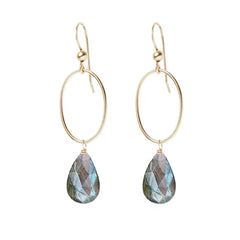 Labradorite gemstone hoop earrings in 14K gold-fill, hand-cut iridescent gray stone, handmade in the USA variant--Gold-fill