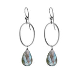 Labradorite gemstone hoop earrings in oxidized silver, hand-cut iridescent gray stone, handmade in the USA variant--Oxidized-sterling-silver