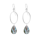 Labradorite gemstone hoop earrings in sterling silver, hand-cut iridescent gray stone, handmade in the USA variant--Sterling-silver