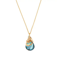 Natural labradorite pendant necklace in 14K gold-fill, side view detail variant--Gold-fill