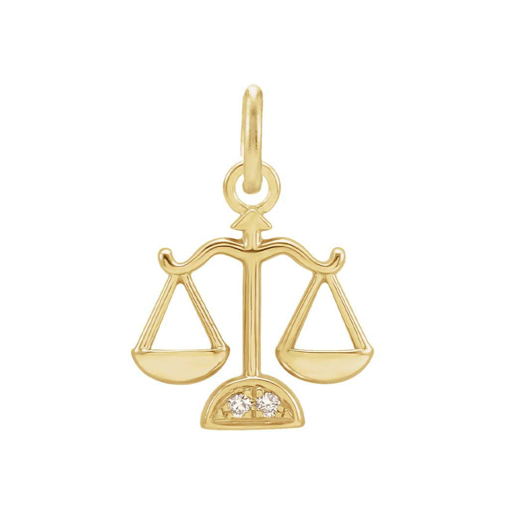 Libra zodiac charm in 14K gold with diamond accent