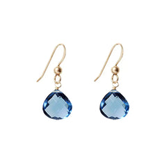 Handmade London blue topaz dangle earrings in gold-fill metal