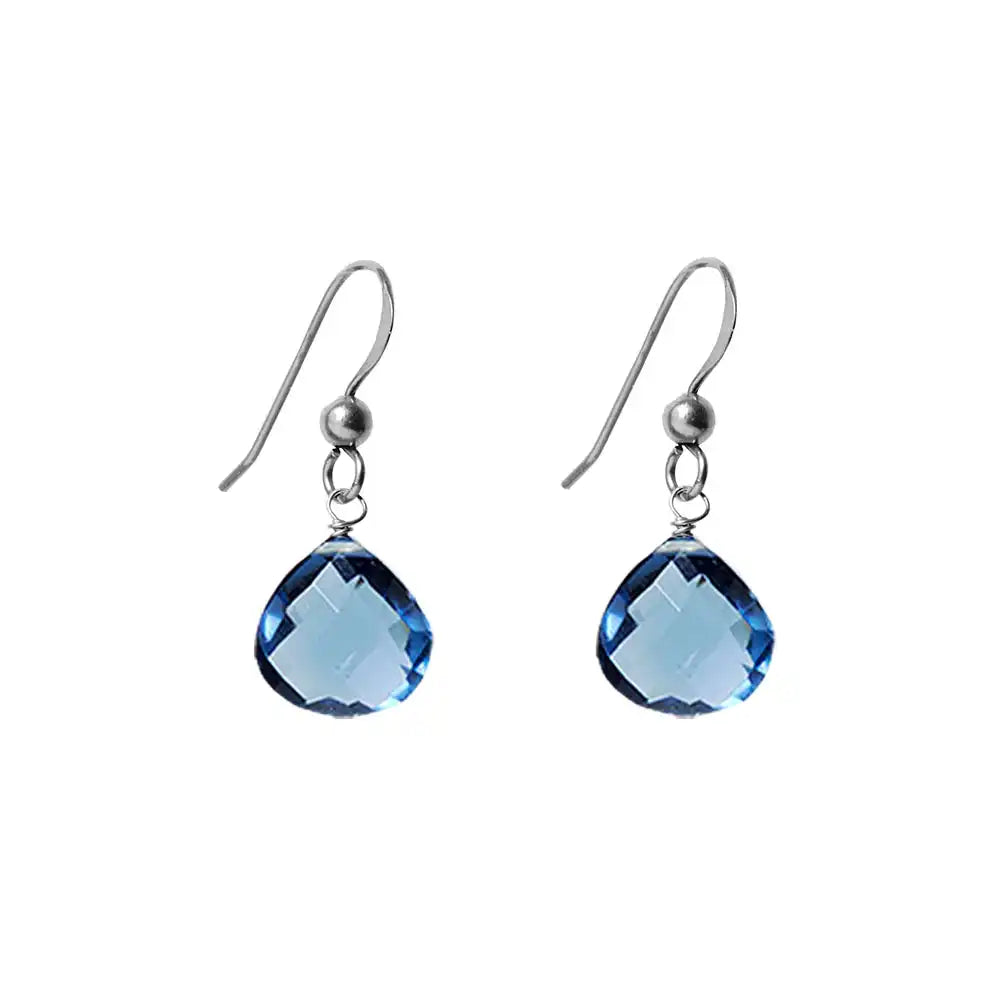 London blue topaz drop earrings in oxidized sterling silver with deep blue stone