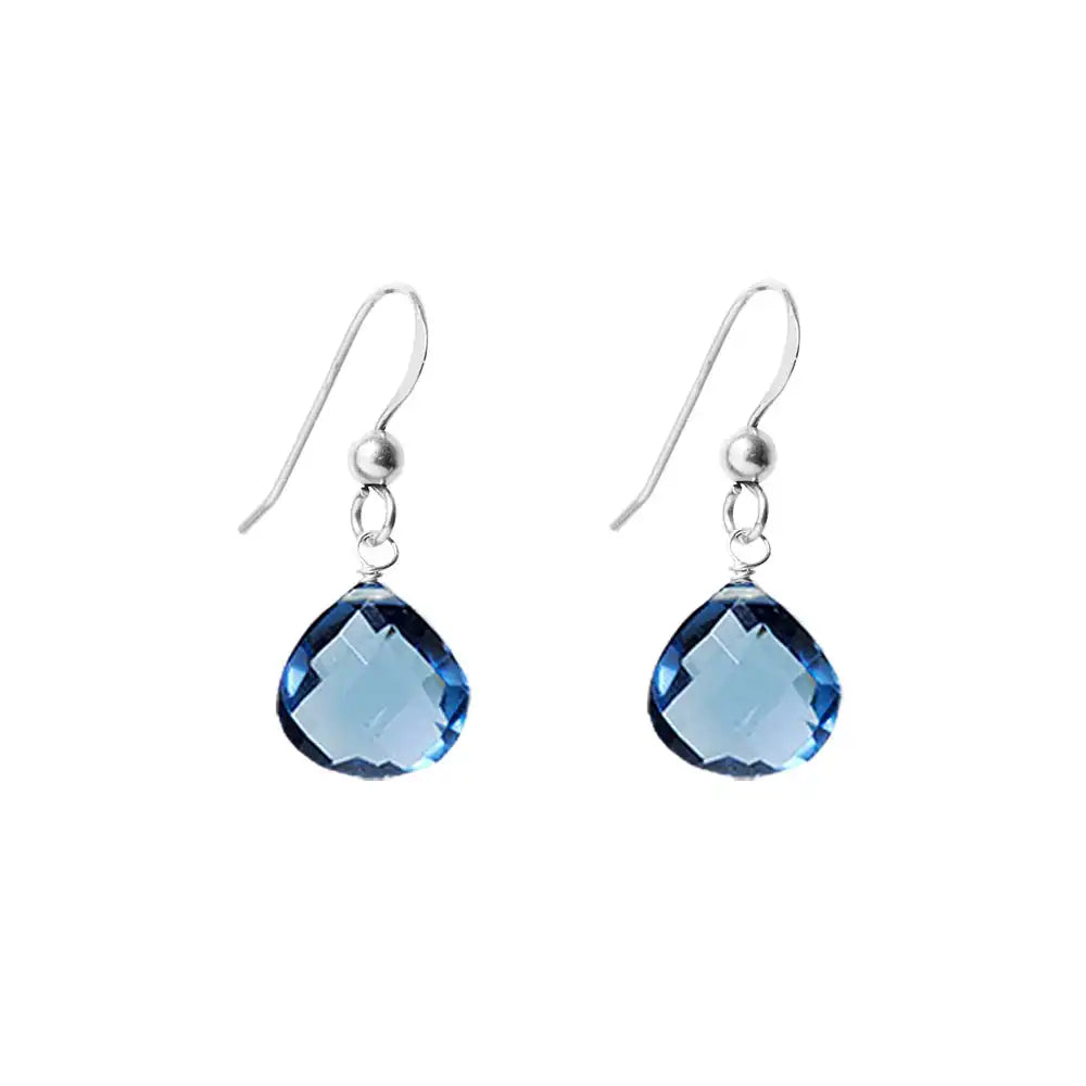 London blue topaz drop earrings in sterling silver with deep blue gemstone