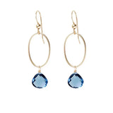 London Blue Topaz gemstone hoop earrings in 14K gold-fill, hand-cut deep teal blue stone, handmade in the USA variant--London-Topaz variant--Gold-fill