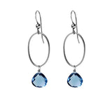 London Blue Topaz gemstone hoop earrings in oxidized silver, hand-cut deep teal blue stone, handmade in the USA variant--Oxidized-sterling-silver