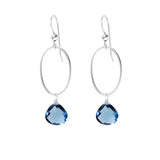 London Blue Topaz gemstone hoop earrings in sterling silver, hand-cut deep teal blue stone, handmade in the USA variant--London-Topaz variant--Sterling-silver