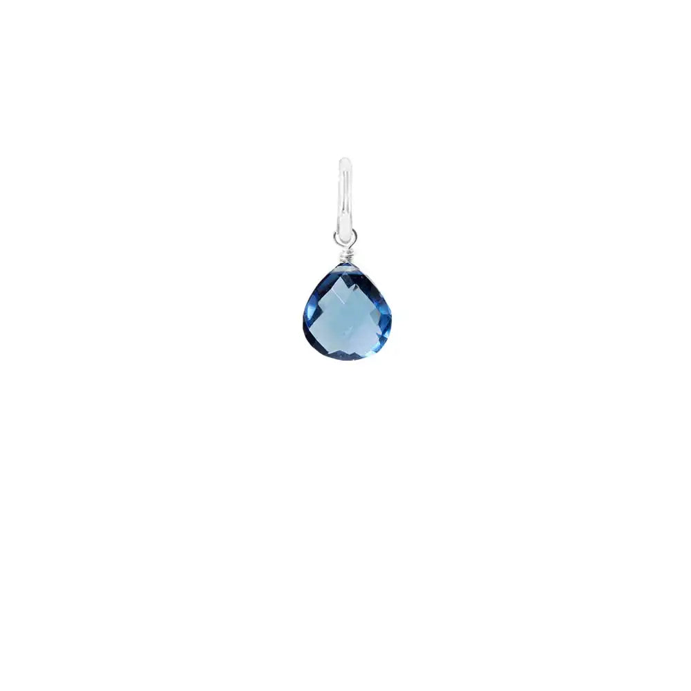 Teardrop-shaped london topaz gemstone in 12mm, wire-wrapped in sterling silver for minimalist styling. variant--London-Topaz variant--Sterling-silver variant--Small