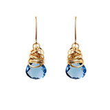 London blue topaz dangle earrings in 14K gold-fill, warm gold setting with deep blue topaz stone variant--Gold-fill variant--London-Topaz