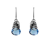 London blue topaz dangle earrings in oxidized sterling silver, dark setting with saturated blue stone variant--Oxidized-sterling-silver