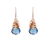 London blue topaz dangle earrings in rose gold-fill, blush metal with deep blue topaz stone variant--Rose-Gold-fill
