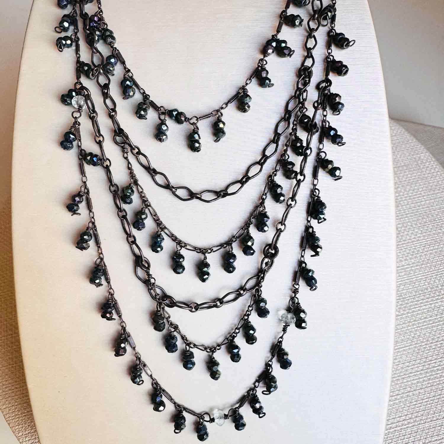 Louise layered necklace with black sapphire in oxidized sterling silver