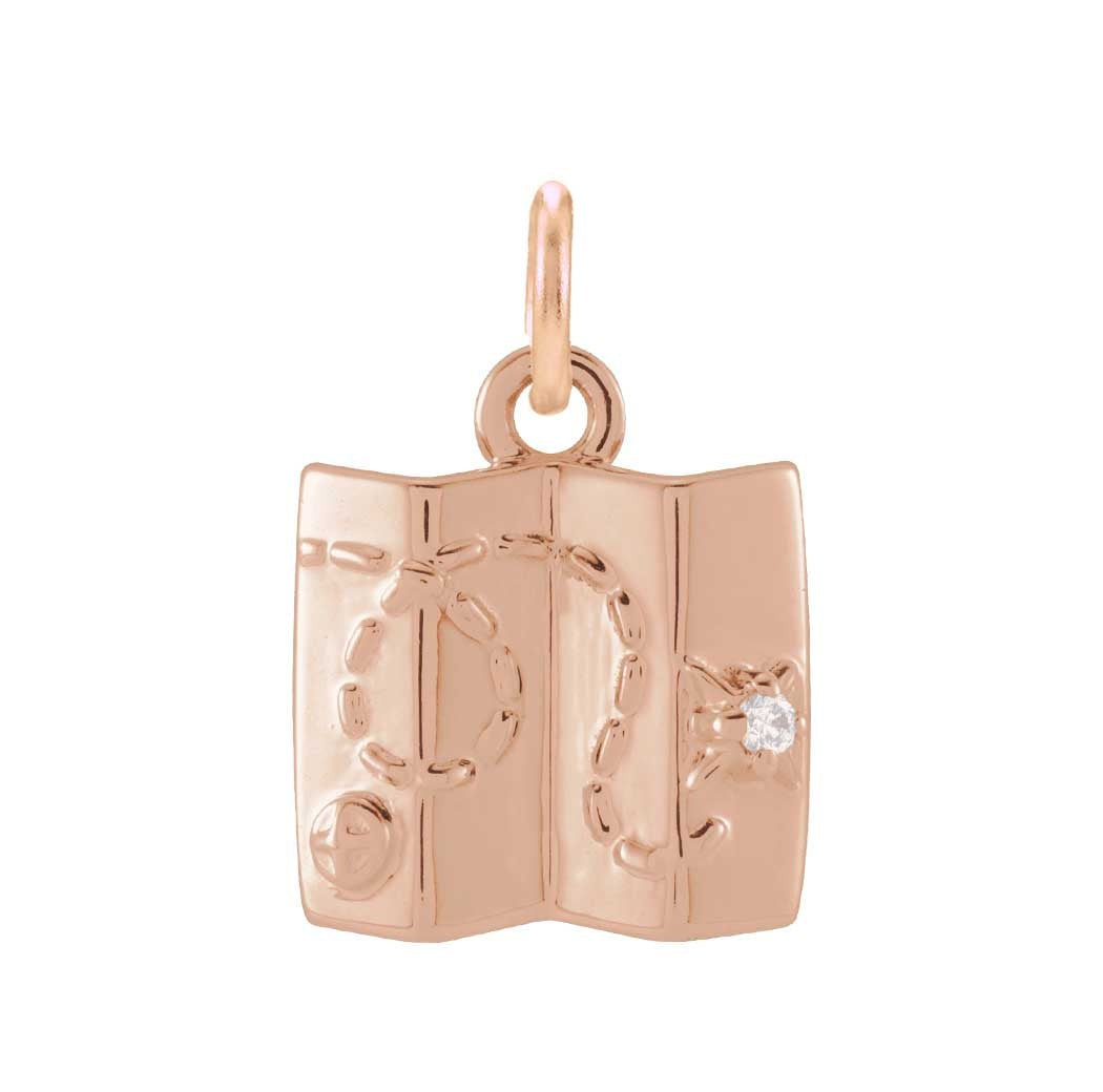 Tiny diamond map charm in 14K gold, front view variant--14K-rose-gold