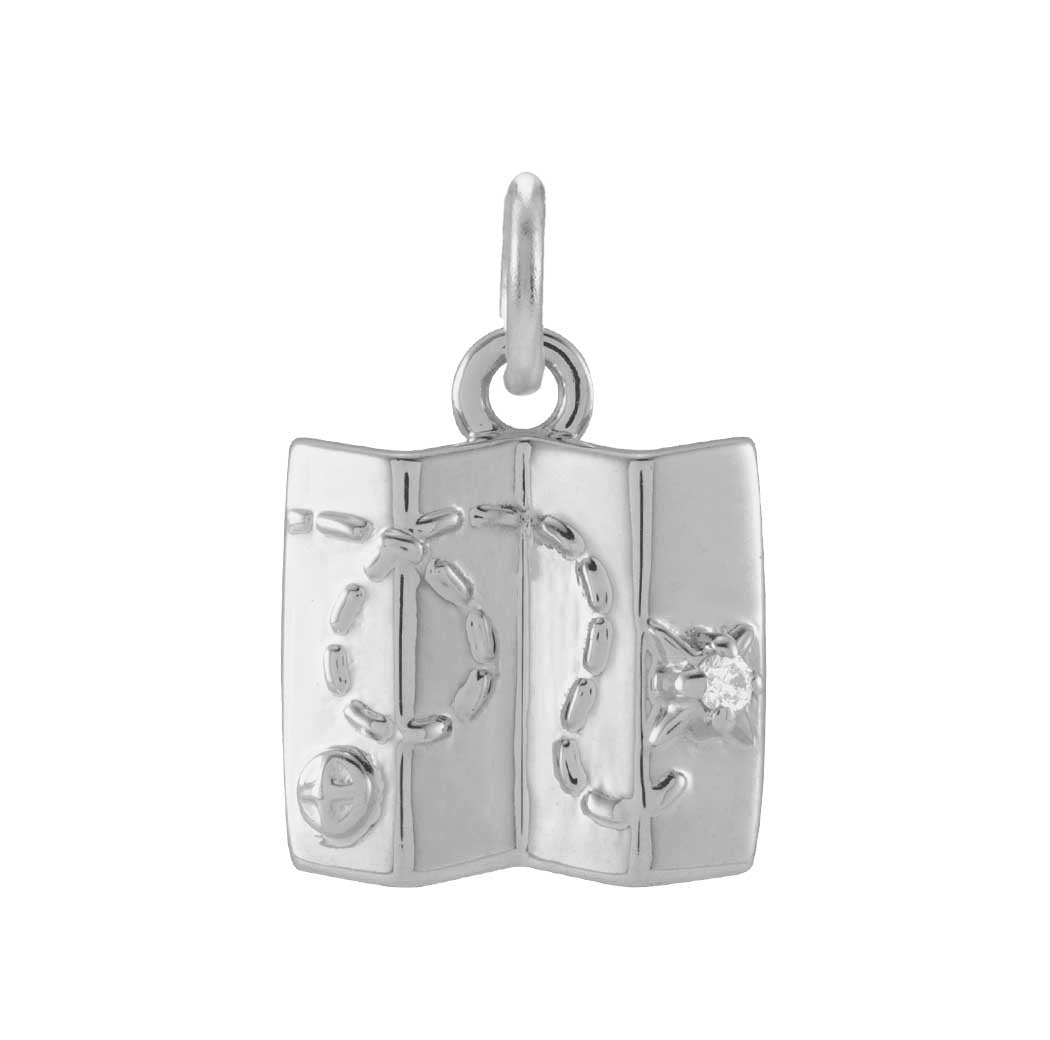 Tiny diamond map charm in 14K gold, front view variant--14K-white-gold