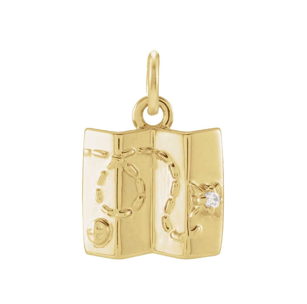Tiny diamond map charm in 14K gold, front view variant--14K-yellow-gold
