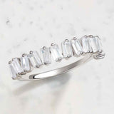 Messy baguette diamond band in 14K white gold with lab-created diamonds, editorial