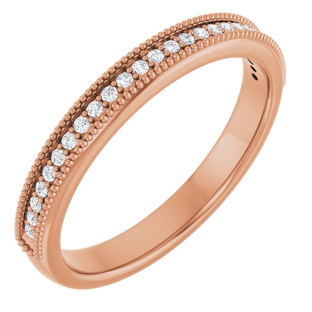 Angled rose gold band highlighting warm hue and beaded edge rose gold variant--14K-rose-gold