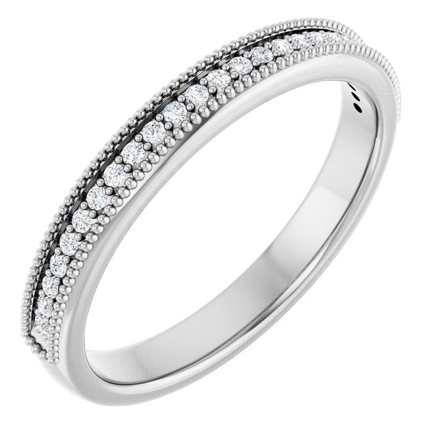 Macro of milgrain edge and 1/5CTW diamonds in white gold white gold variant--14K-white-gold variant--Platinum