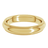 4mm 14K gold wedding band with milgrain edges front view