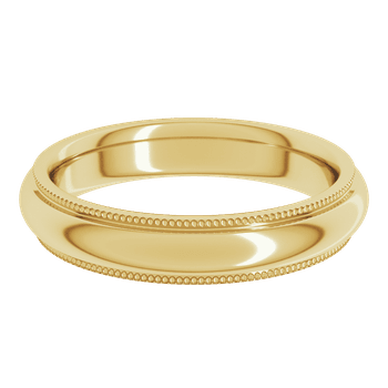 4mm 14K gold wedding band with milgrain edges front view