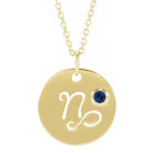 14K yellow gold zodiac charm necklace for Capricorn, paired with a natural gemstone.