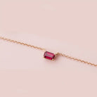 Minimalist ruby baguette birthstone necklace