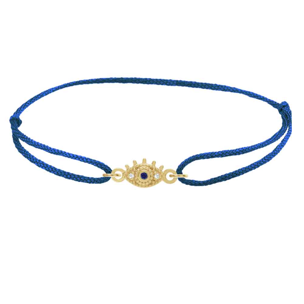 Modern sapphire evil eye silk slip-knot bracelet yellow gold variant--Sapphire variant--14K-yellow-gold