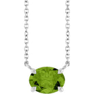 Sterling silver peridot necklace with prong-set horizontal gemstone