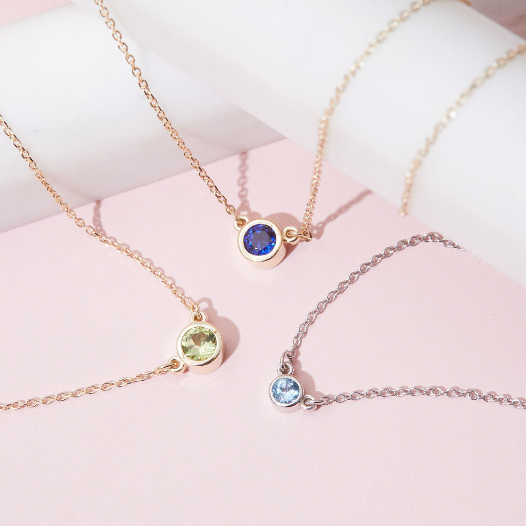  necklace, solitaire necklace, birthstone necklace