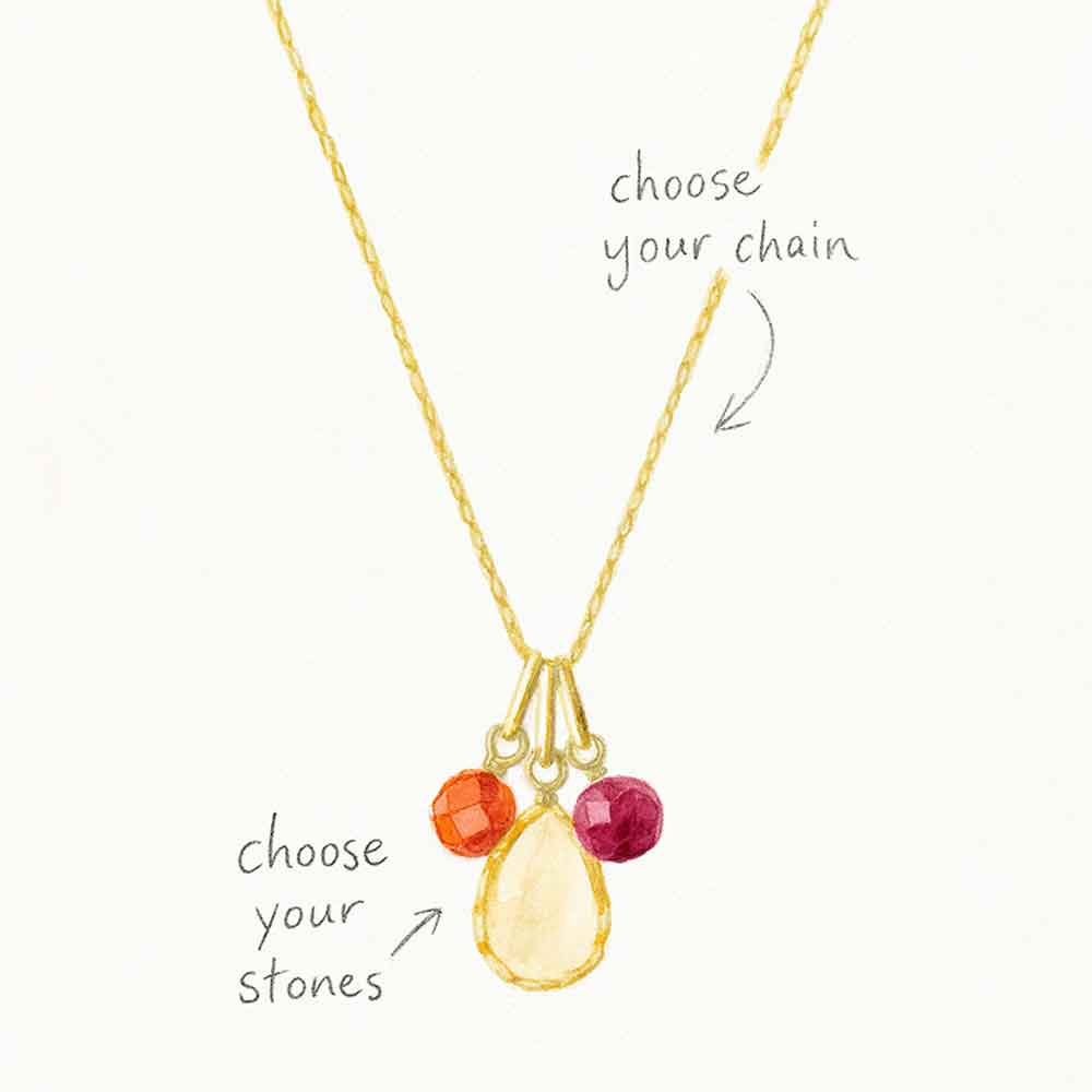Nora Custom 3 Gemstone Necklace - gold with colorful stones