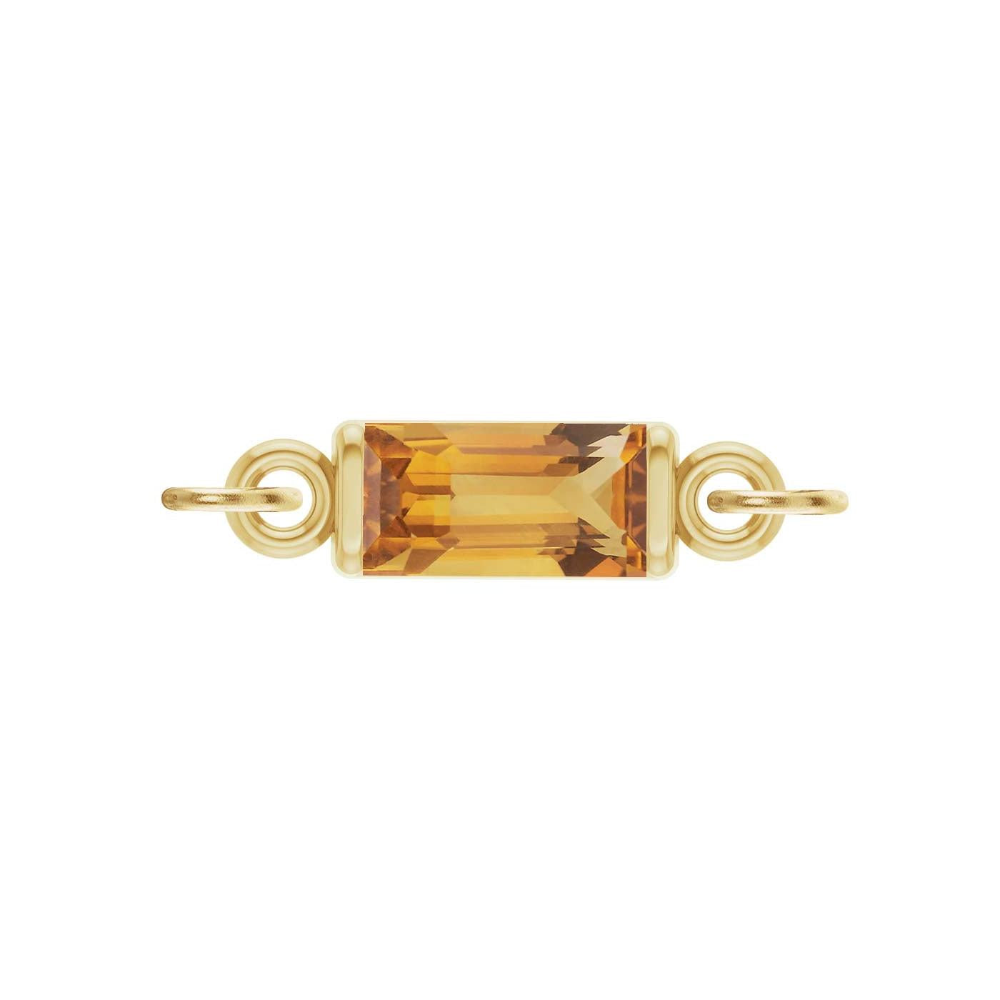 November baguette birthstone link featuring a 1.5x3mm natural citrine set in minimalist yellow gold ‚ handmade in 14K gold