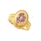 8x10mm oval morganite cocktail ring in 10K yellow gold with sculptural bezel