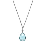 Aquamarine drop necklace in oxidized sterling silver, on white background variant--Oxidized-sterling-silver