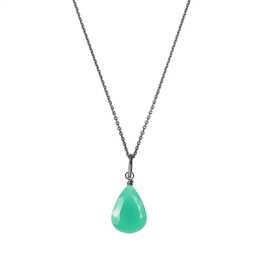 Green chrysoprase necklace contrasted against oxidized silver
