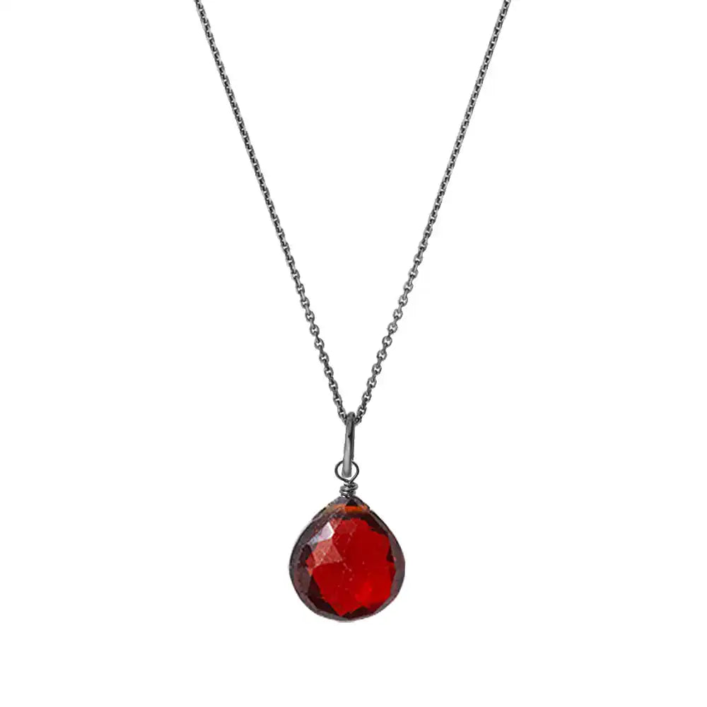 Garnet drop necklace in oxidized sterling silver, gift-ready packaging variant--Oxidized-sterling-silver